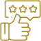 Thumbs up hand with three-star rating badge representing customer satisfaction and positive reviews.