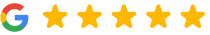 Google logo with five gold stars representing excellent customer rating for Walnut Central Orthodontics.